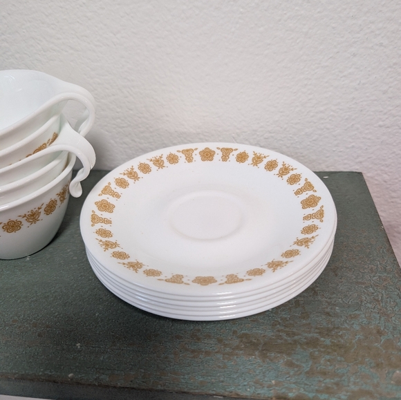 Vintage Corning Corelle Gold Butterfly Daisy Tea Coffee Cups w/ Saucers Set of 6 - Picture 8 of 8